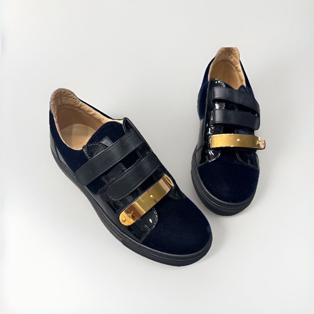 Giuseppe Zanotti Coby Sneakers Womens 38 Navy Black Patent Leather Luxury Shoes